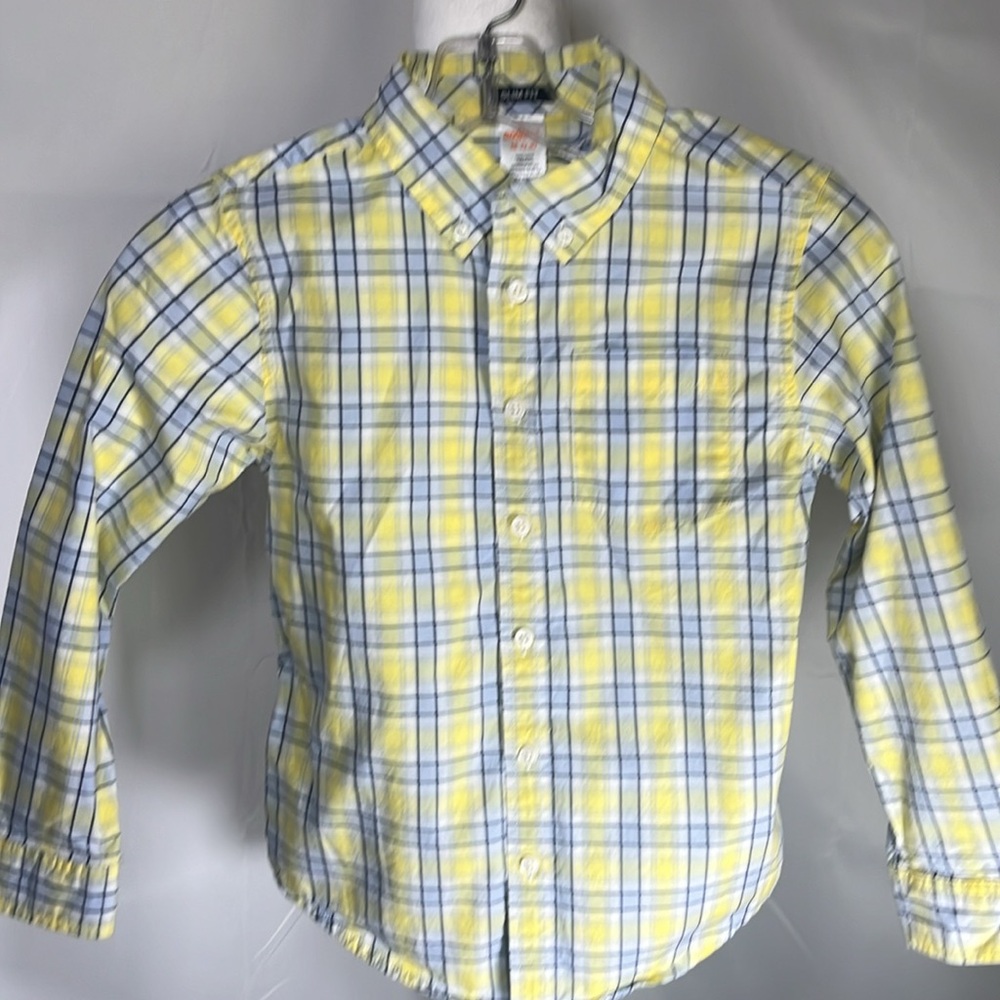 Gymboree slim fit button down dress shirt Light yellow/Light Blue‎ plaid Medium